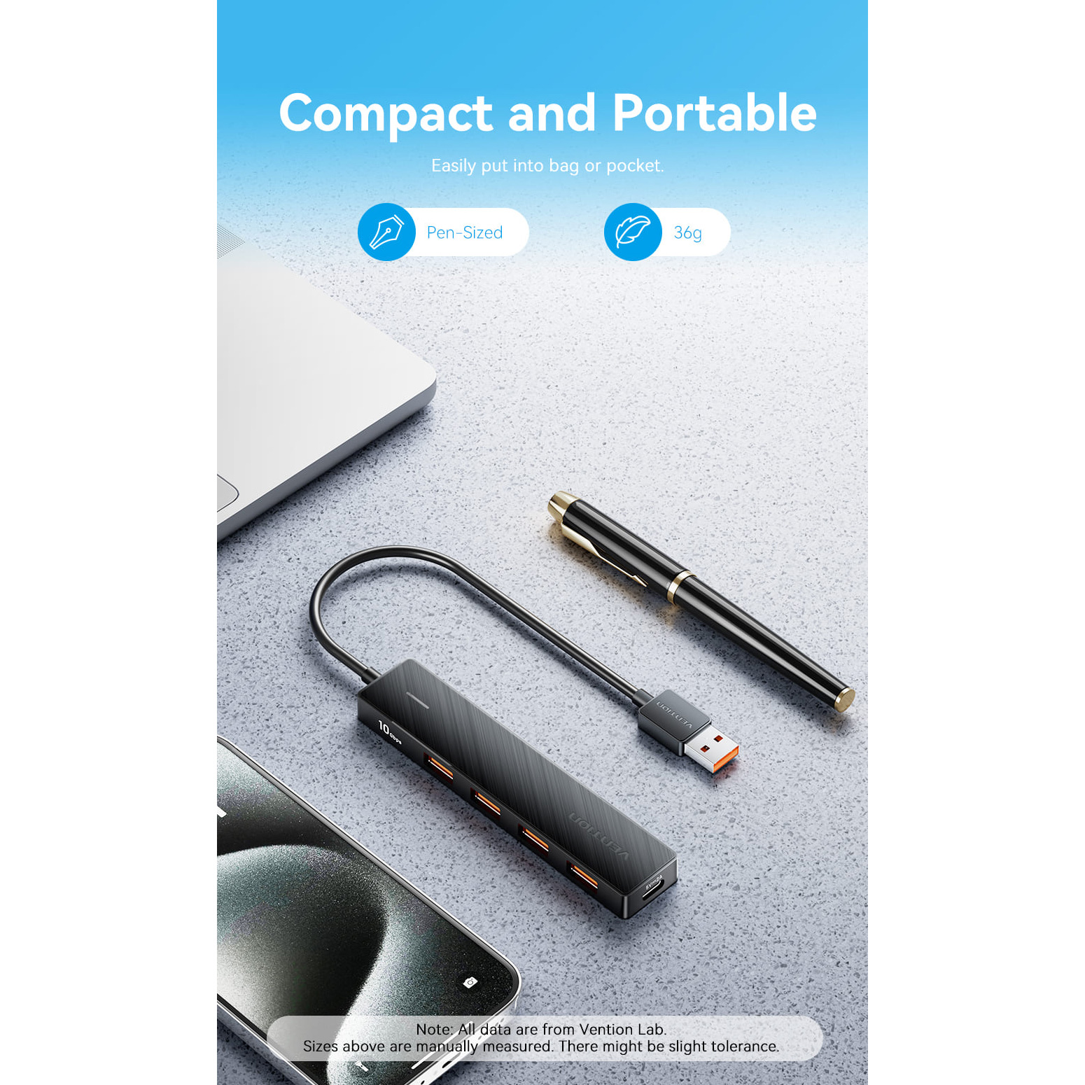 USB-хаб VENTION 5-in-1 USB-A to USB3.2 Gen. 2x4/USB-C Power Black (CHOBB)