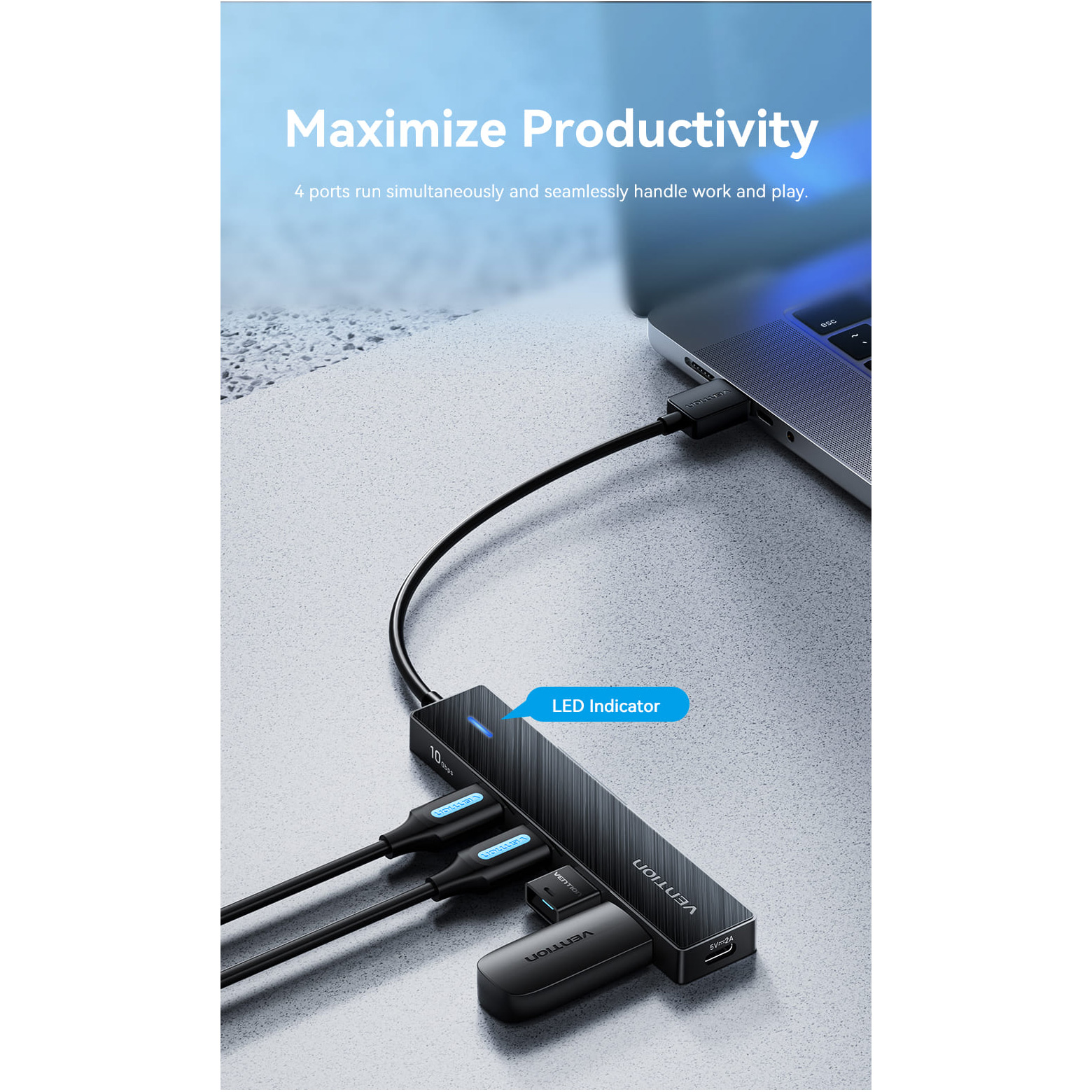 USB-хаб VENTION 5-in-1 USB-A to USB3.2 Gen. 2x4/USB-C Power Black (CHOBB)