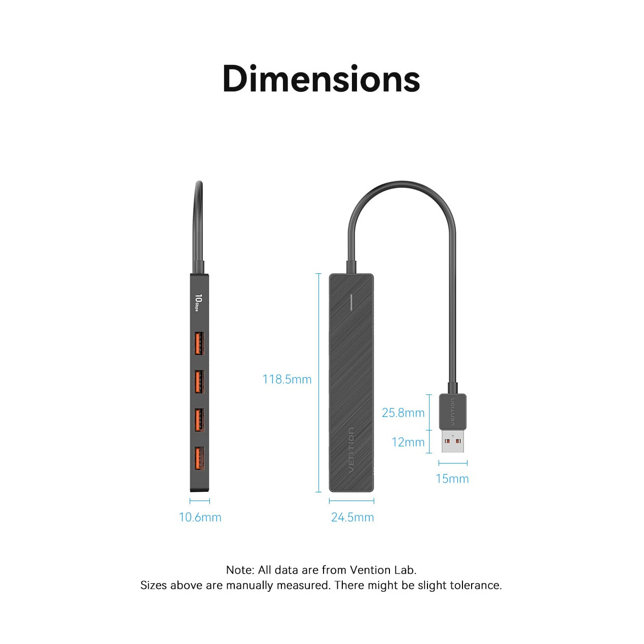 USB-хаб VENTION 5-in-1 USB-A to USB3.2 Gen. 2x4/USB-C Power Black (CHOBB)