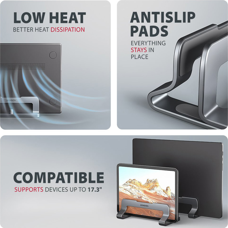 Вертикальна підставка для ноутбука AXAGON Vertical Stand for Laptops and Tablets Gray (STND-VG)