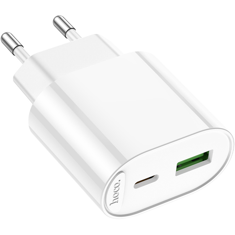 Зарядний пристрій HOCO C109A Fighter 1xUSB-A, 1xUSB-C, PD20W, QC3.0 White (6942007656719)