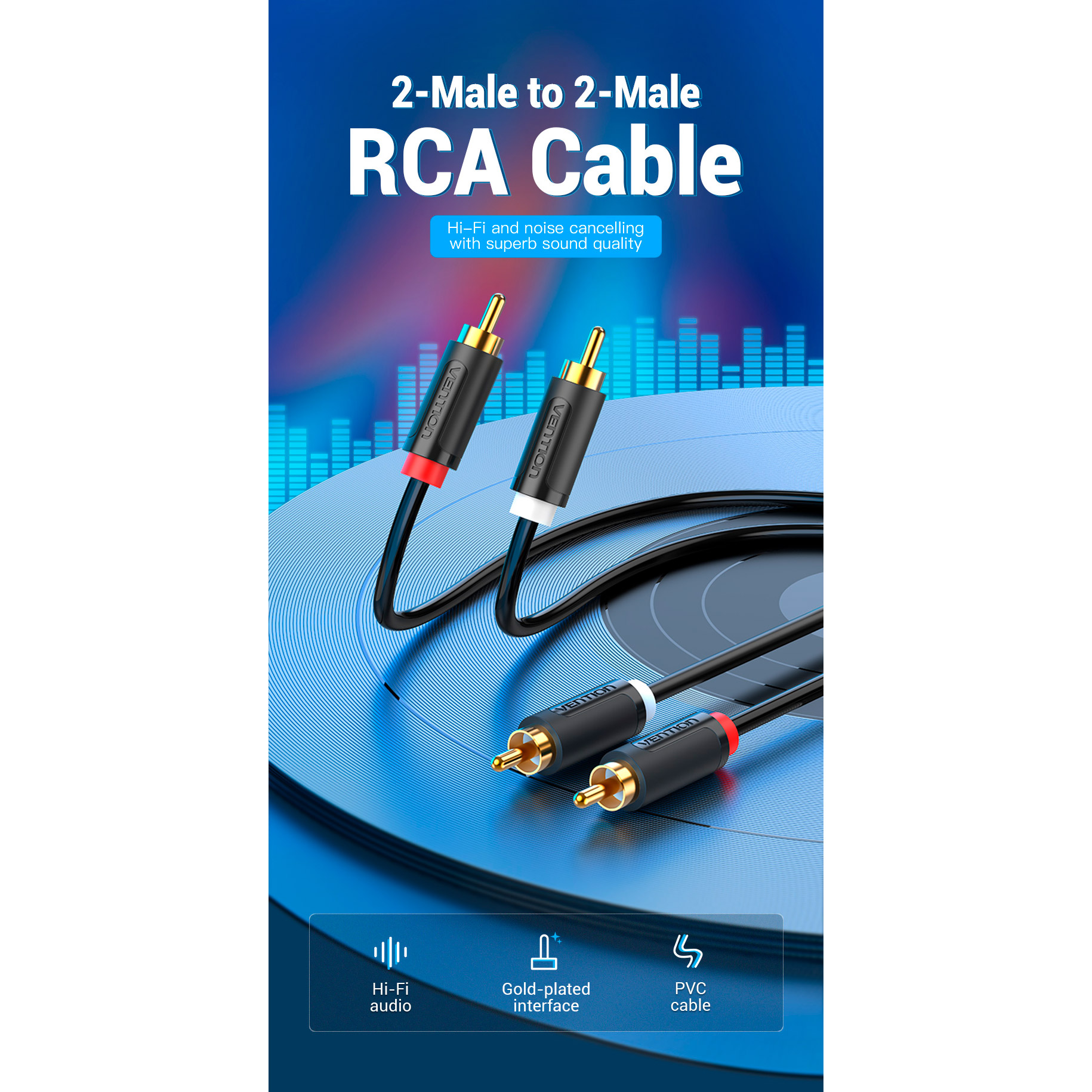 Кабель VENTION Audio 2xRCA - 2xRCA 1.5м Black (BCMBG)