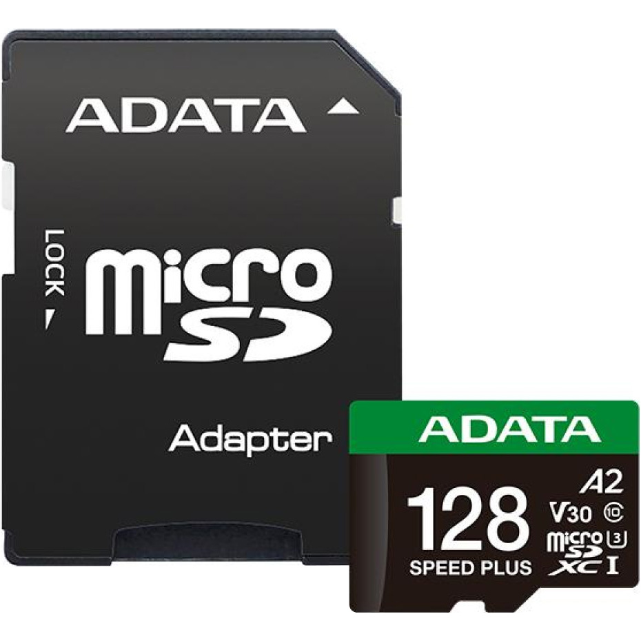 Карта пам'яті ADATA microSDXC Speed Plus 128GB UHS-I U3 V30 A2 Class 10 + SD-adapter (UD128GUI3V30A2SP-RA1)