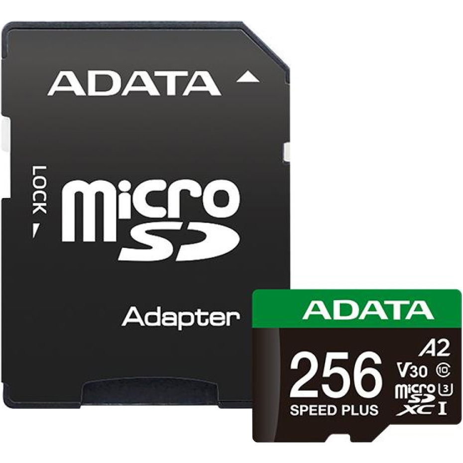 Карта пам'яті ADATA microSDXC Speed Plus 256GB UHS-I U3 V30 A2 Class 10 + SD-adapter (UD256GUI3V30A2SP-RA1)