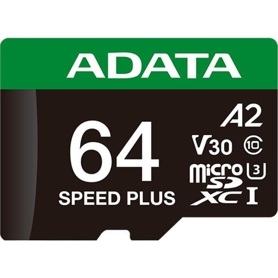 Карта пам'яті ADATA microSDXC Speed Plus 64GB UHS-I U3 V30 A2 Class 10 + SD-adapter (UD64GUI3V30A2SP-RA1)