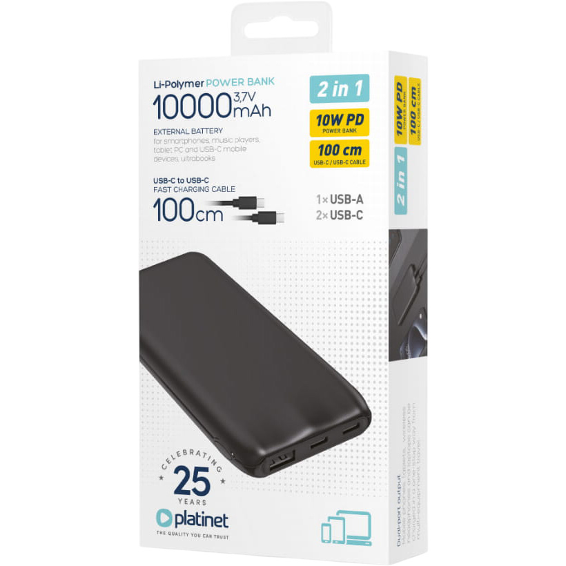 Повербанк PLATINET PMPB1010 10W 10000mAh Black (PMPB1010B)