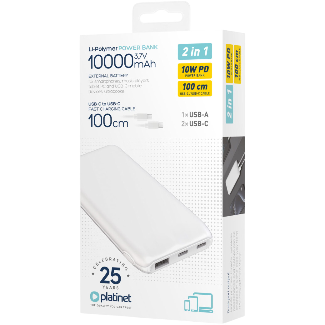 Повербанк PLATINET PMPB1010 10W 10000mAh White (PMPB1010W)