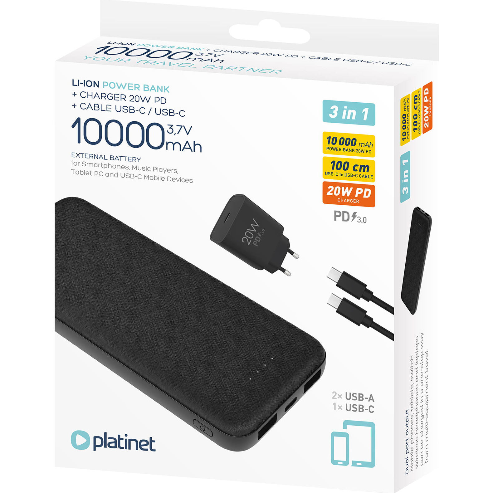 Повербанк PLATINET PMPB10SETB 20W 10000mAh Black