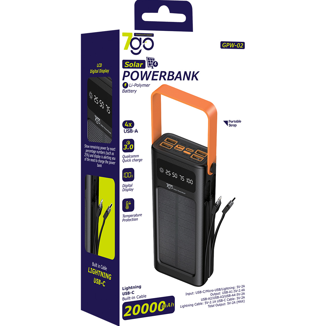 Повербанк с солнечной батареей 7GO GPW-02 22.5W 20000mAh Black