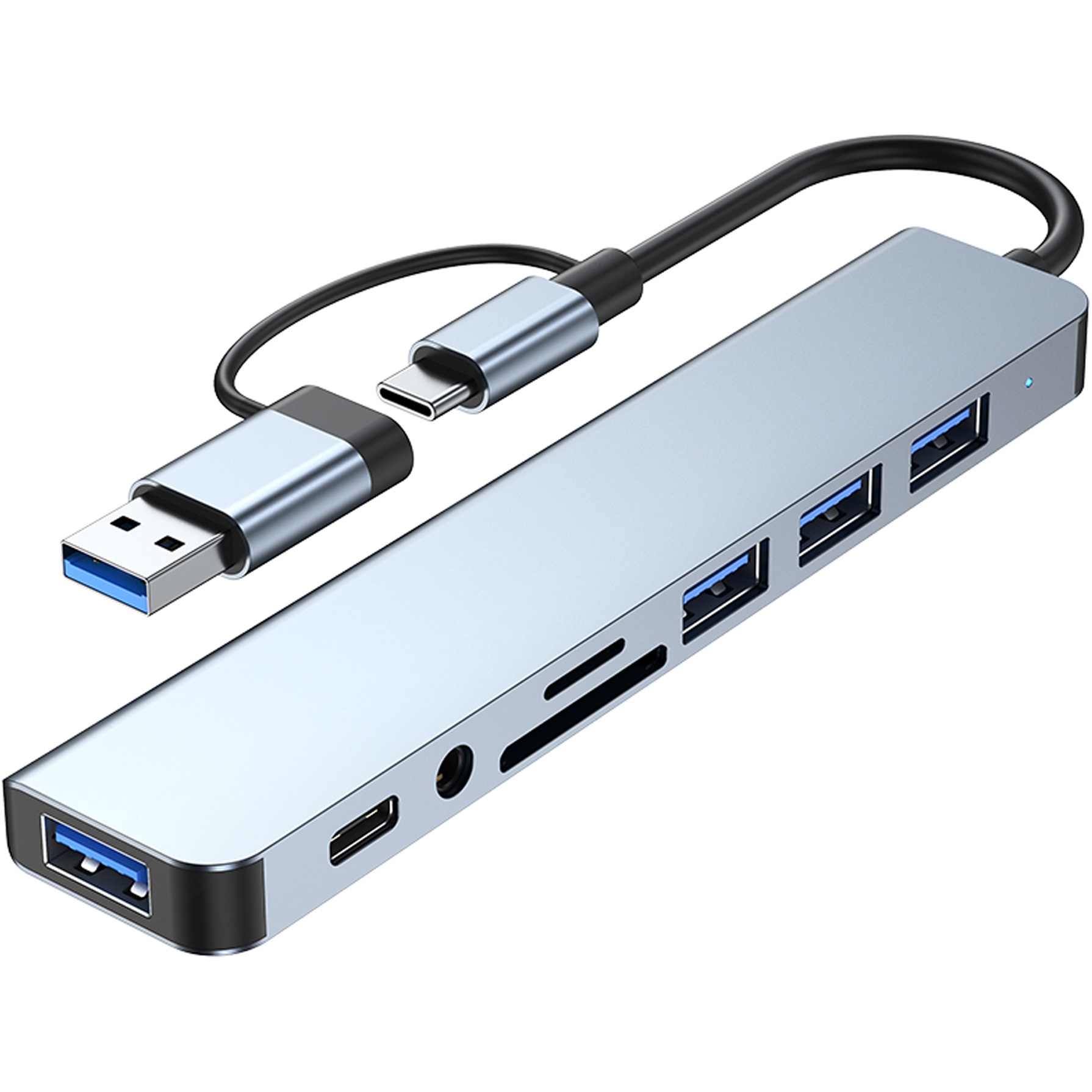 Порт-реплікатор DYNAMODE 8-in-1 USB-C/A to 1xUSB-C2.0, 1xUSB3.0, 3xUSB2.0, 3.5mm audio, SD/TF