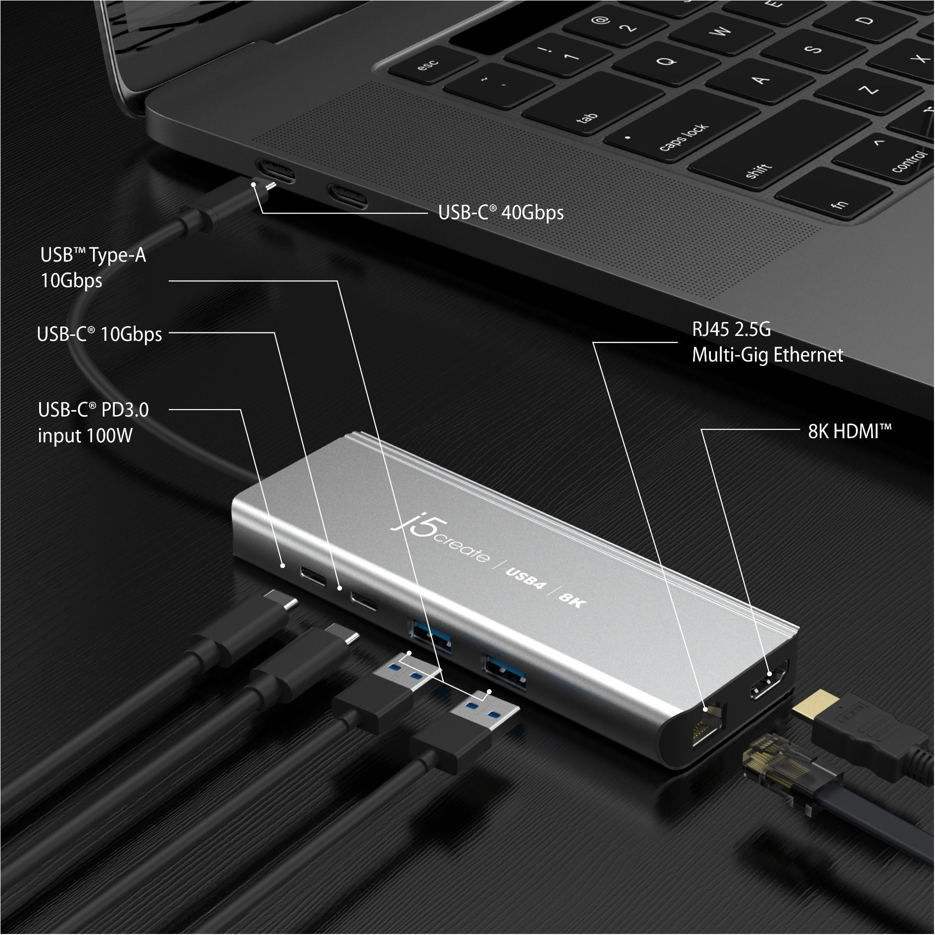 Порт-реплікатор J5CREATE 6-in-1 USB4 8K Multi-Port Hub (JCD403-N)