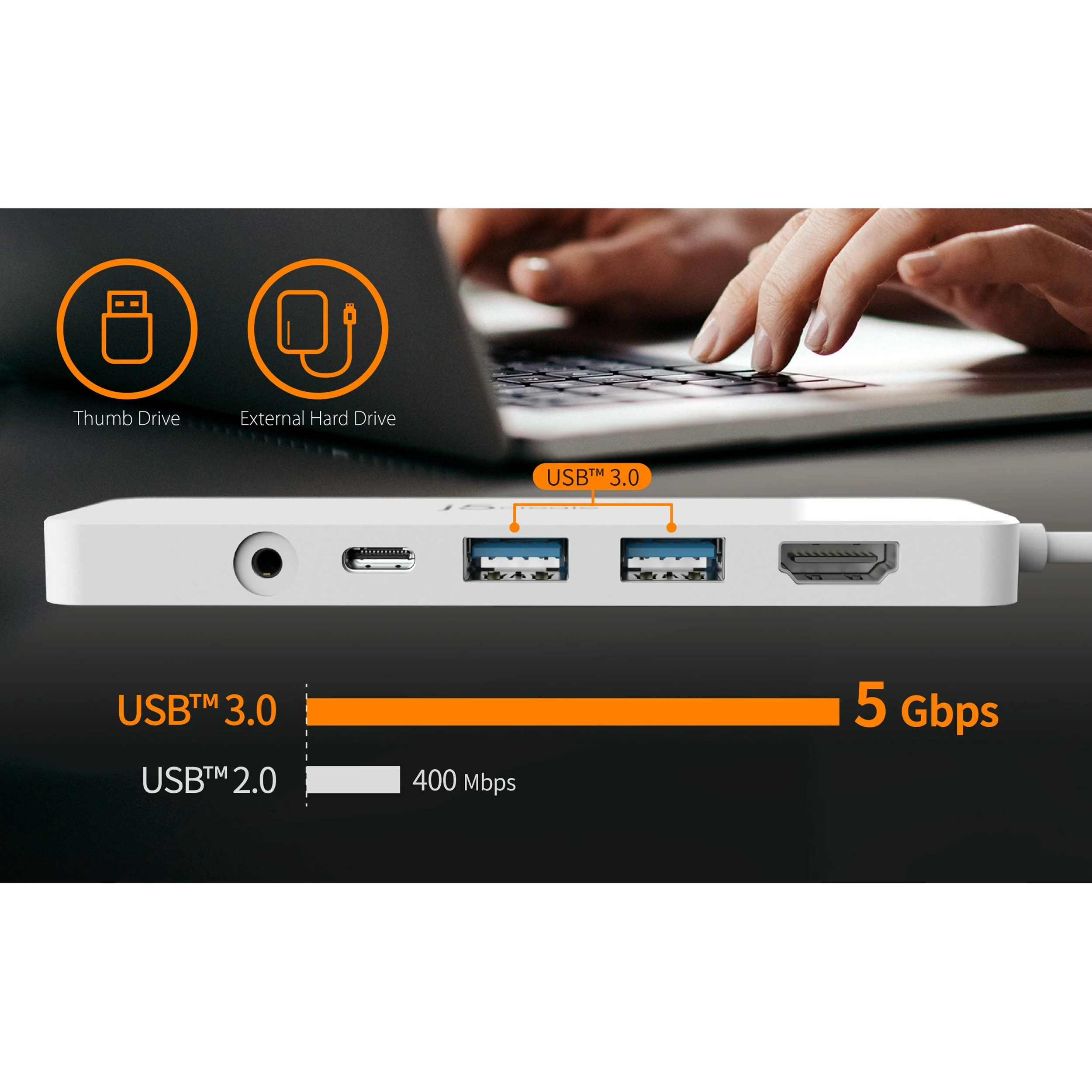 Порт-реплікатор J5CREATE USB-C Multi-Port Hub with PD60W White (JCD373-N)