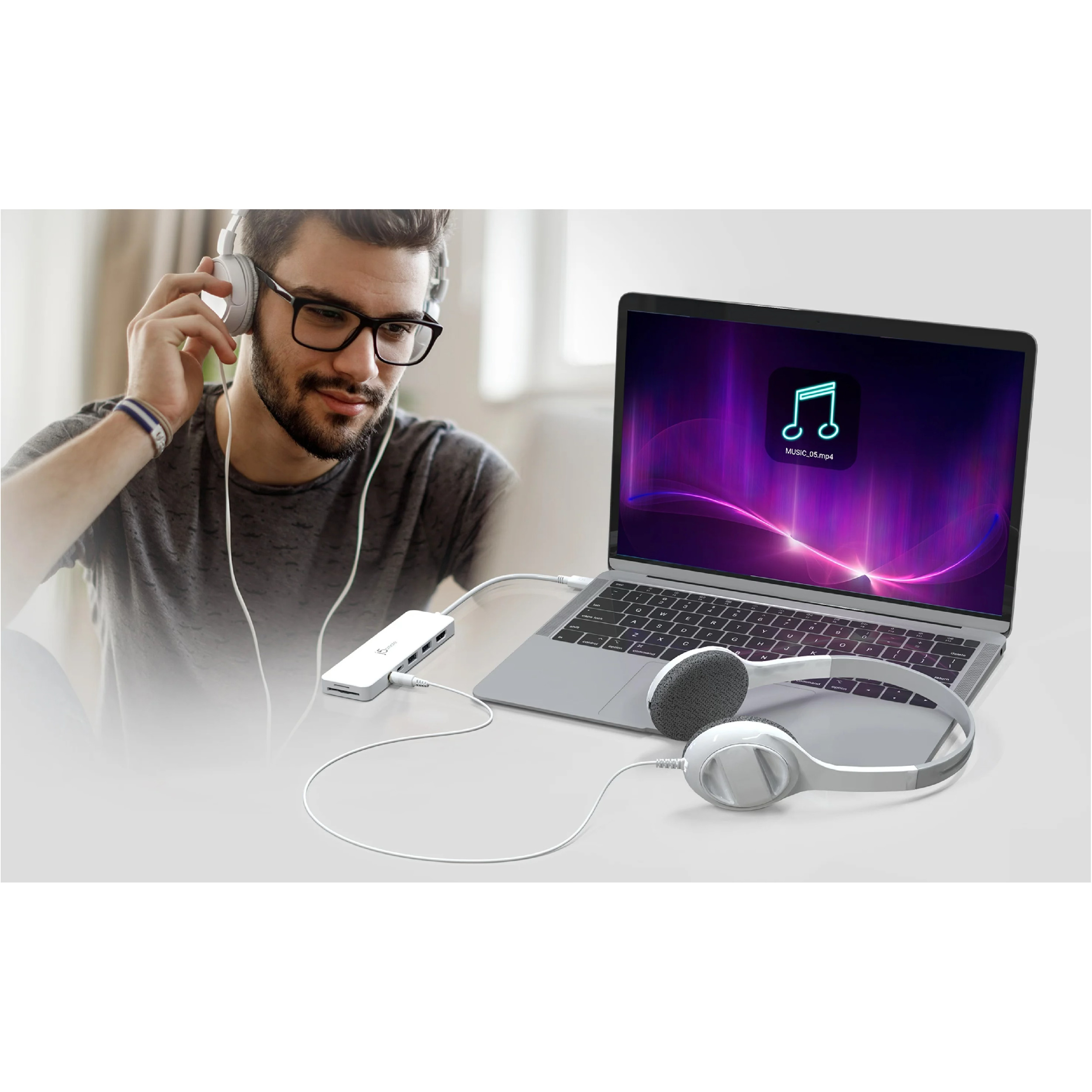 Порт-реплікатор J5CREATE USB-C Multi-Port Hub with PD60W White (JCD373-N)