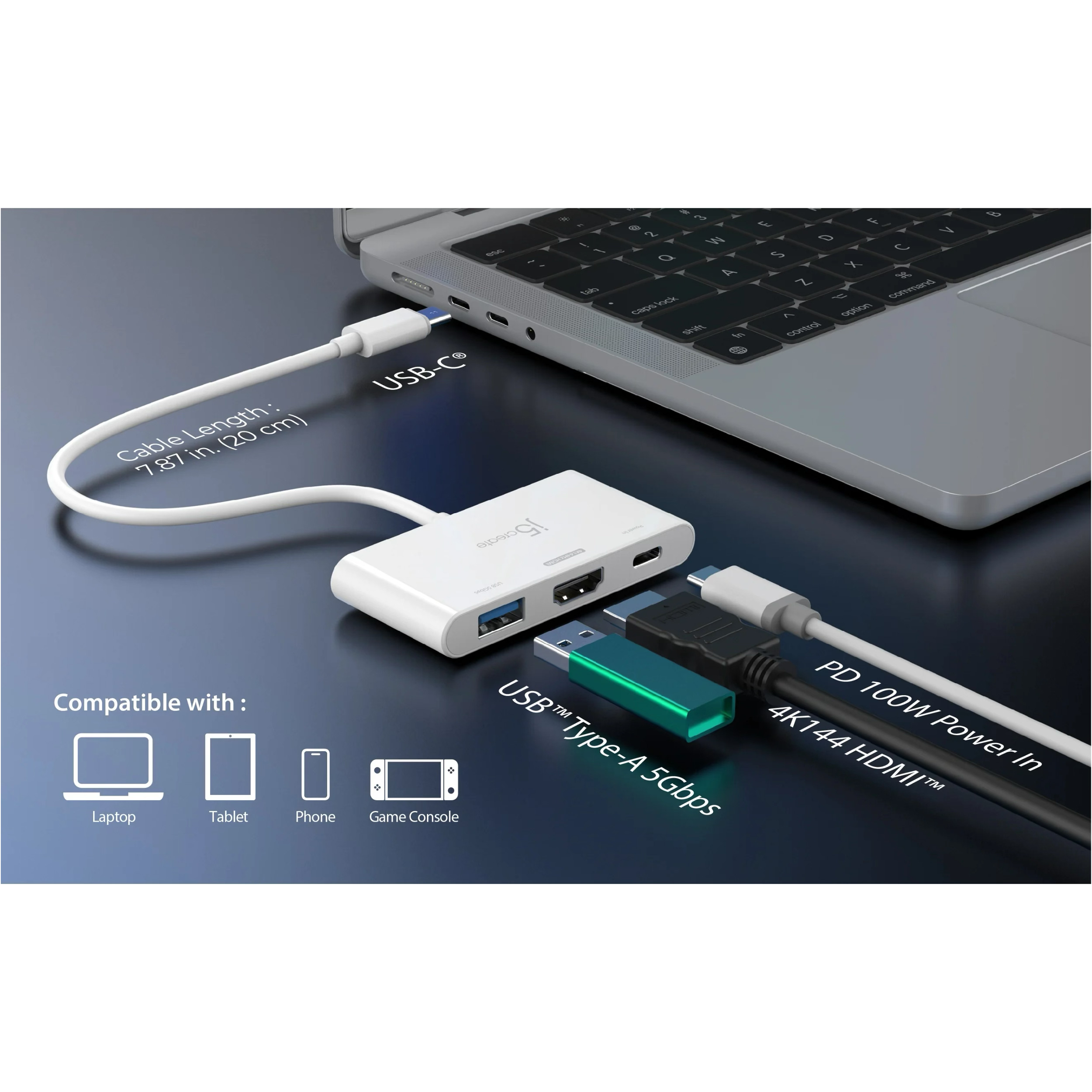 Порт-реплікатор J5CREATE USB-C to HDMI 4K@144Hz & USB3.2 with PD100W Blue (JCA399-N)