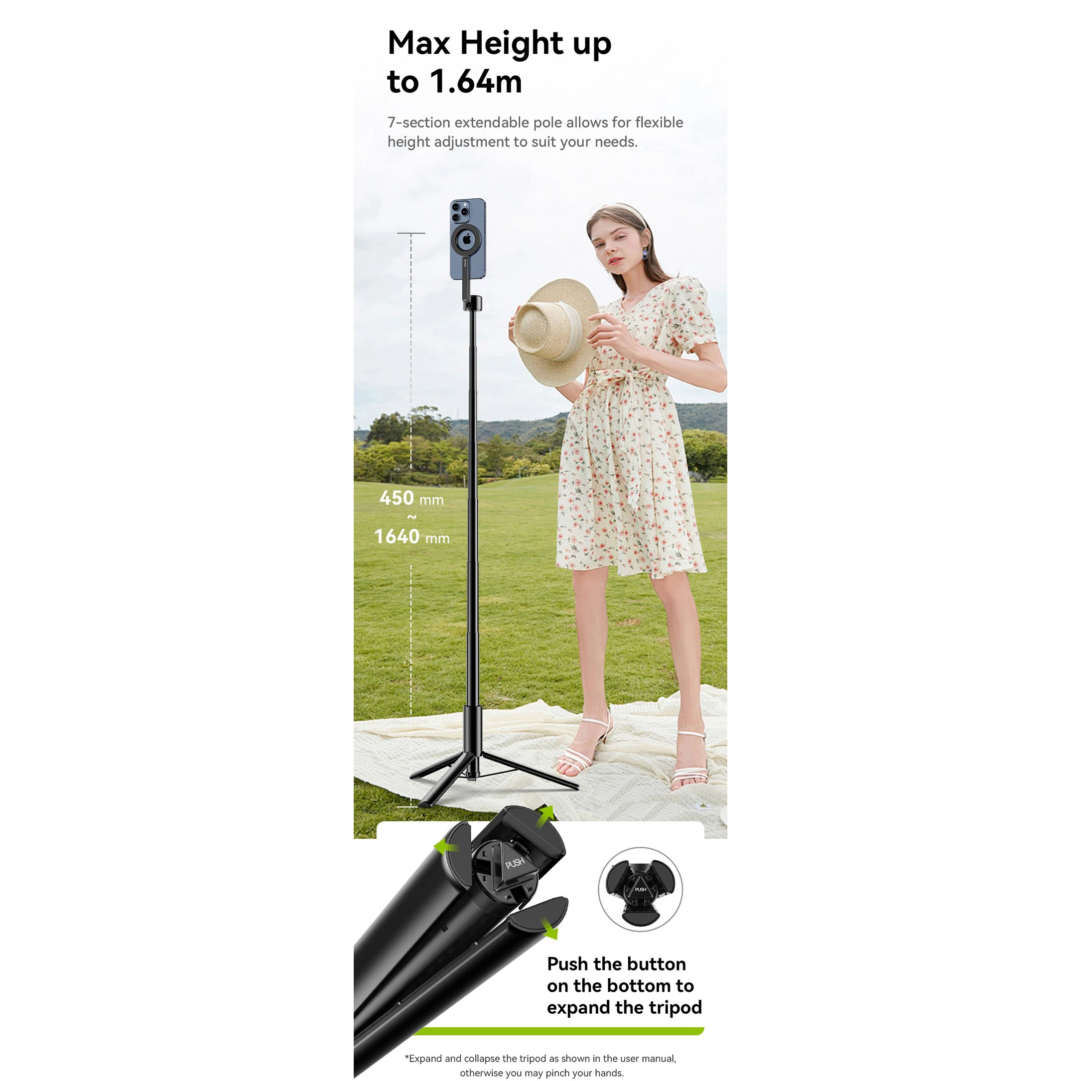 Штатив ULANZI MG-002 Magnetic Phone Selfie Stick Tripod Max Black (M001B)