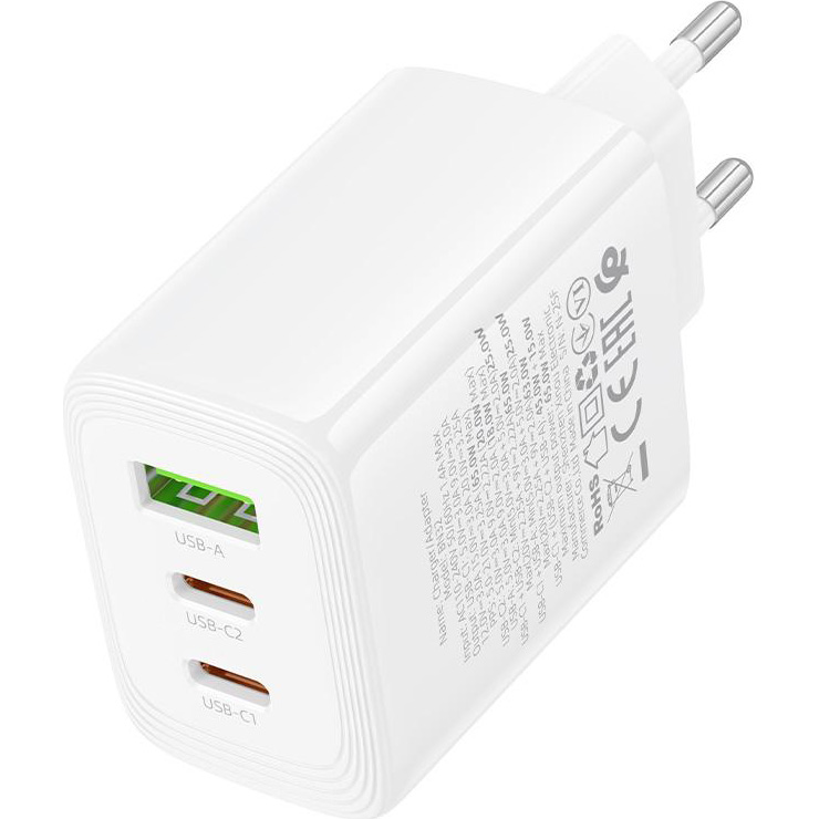 Зарядное устройство BOROFONE BN32 Cargador 2xUSB-C,1xUSB-A, PD65W+QC3.0 White