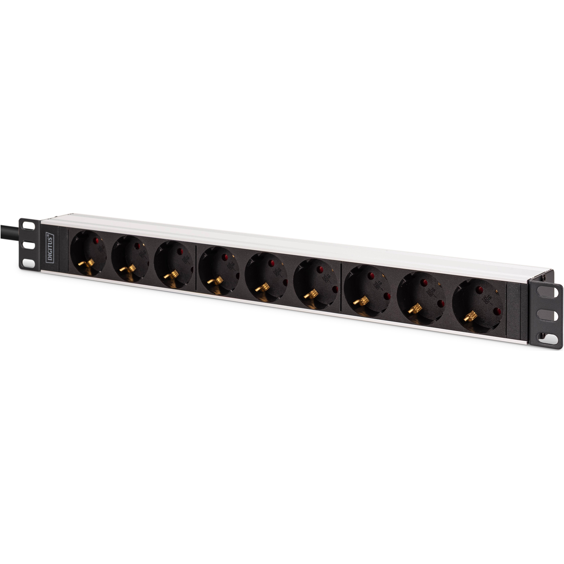 Блок розеток DIGITUS 19" Multiple Socket Outlet with Aluminum Profile, 1U, 9xSchuko, 16А, без вимикача, 2м (DN-95440)