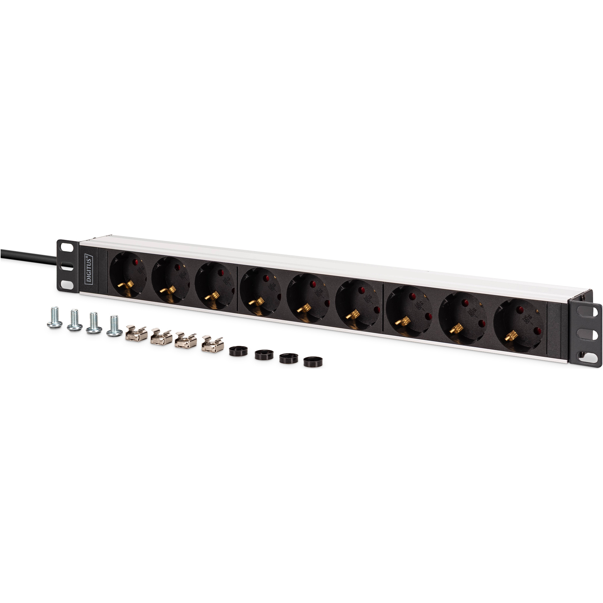 Блок розеток DIGITUS 19" Multiple Socket Outlet with Aluminum Profile, 1U, 9xSchuko, 16А, без вимикача, 2м (DN-95440)