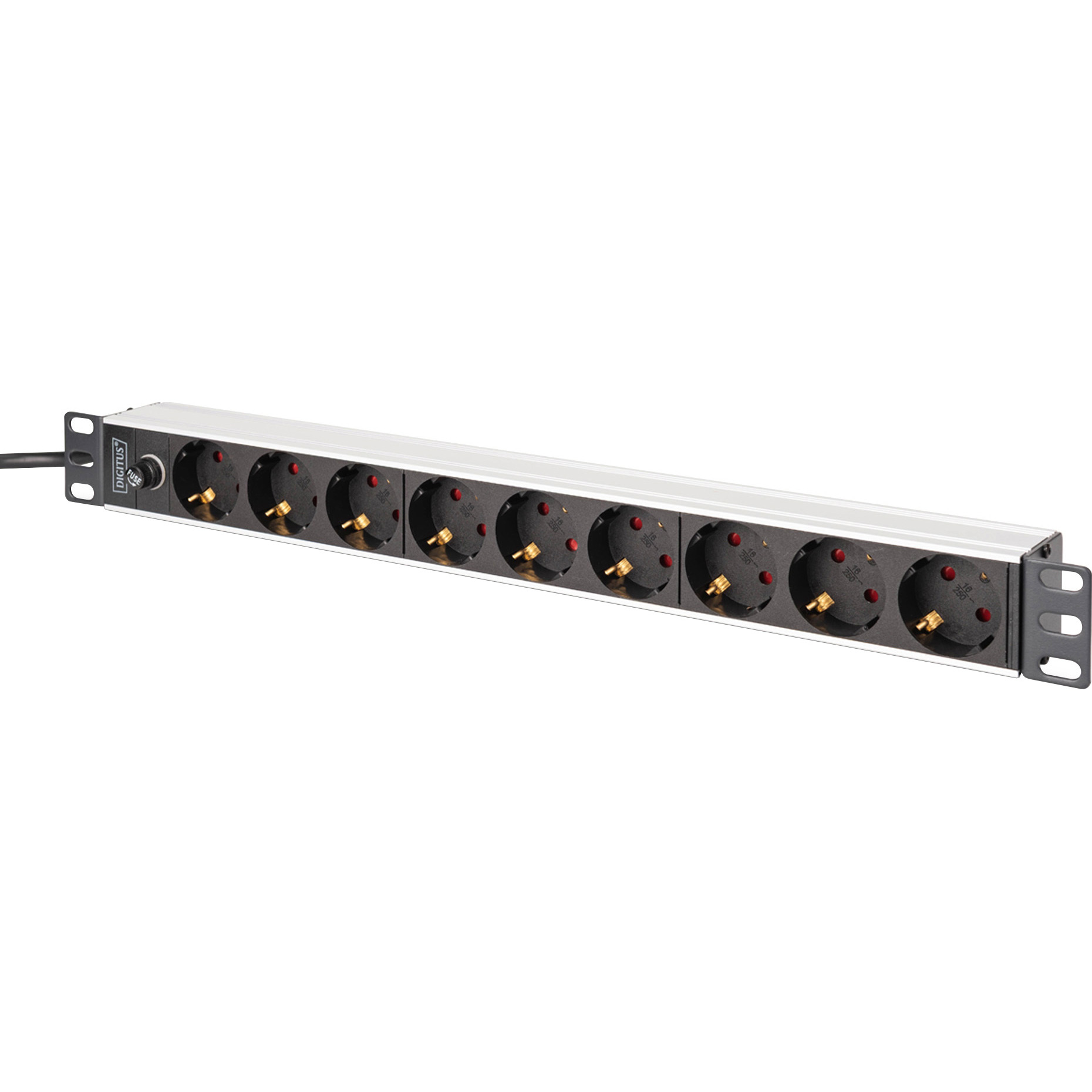 Блок розеток DIGITUS 19" Socket Strip with Aluminum Profile and Back-Up Fuse, 1U, 9xSchuko, 10А, без вимикача, 2м (DN-95437)