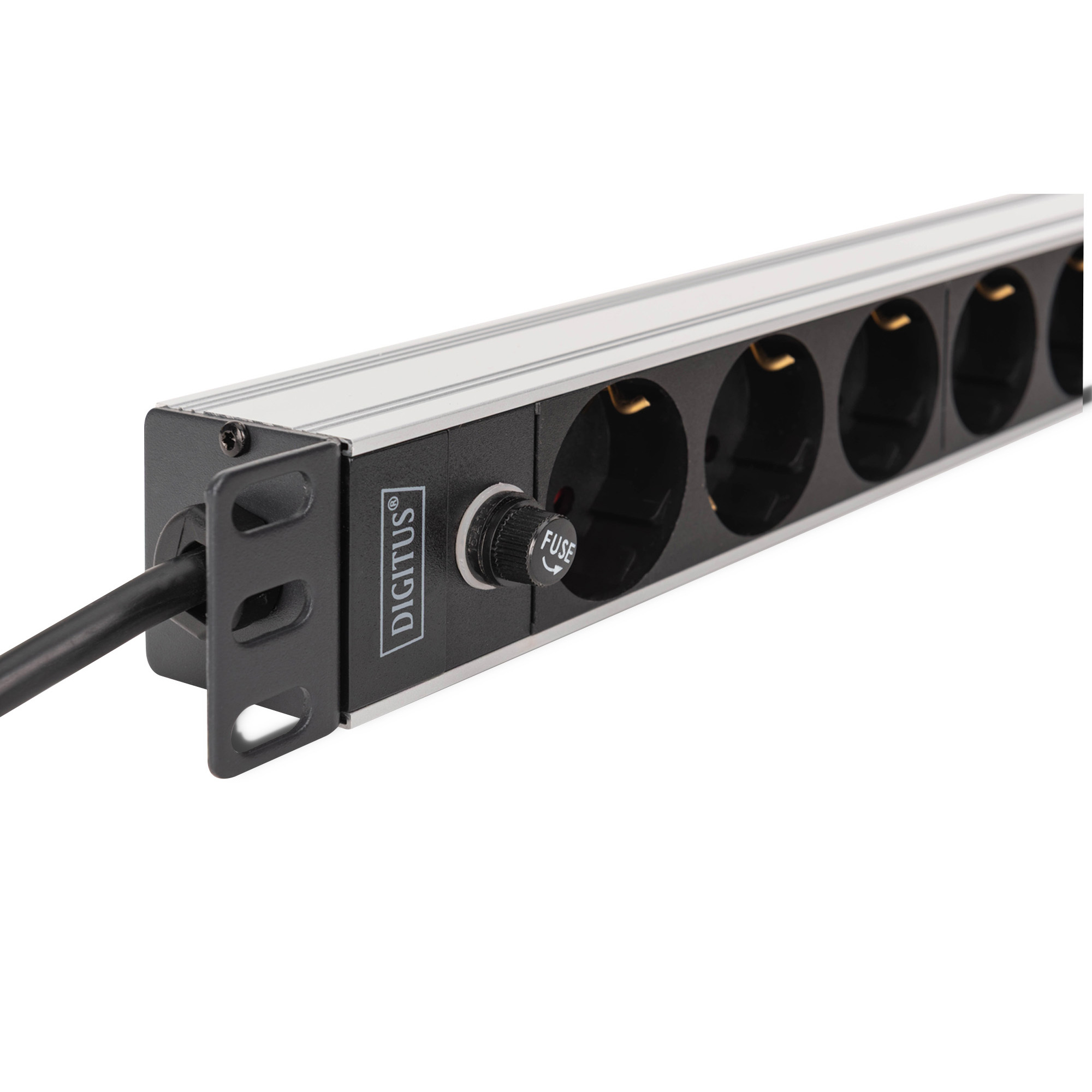 Блок розеток DIGITUS 19" Socket Strip with Aluminum Profile and Back-Up Fuse, 1U, 9xSchuko, 10А, без вимикача, 2м (DN-95437)