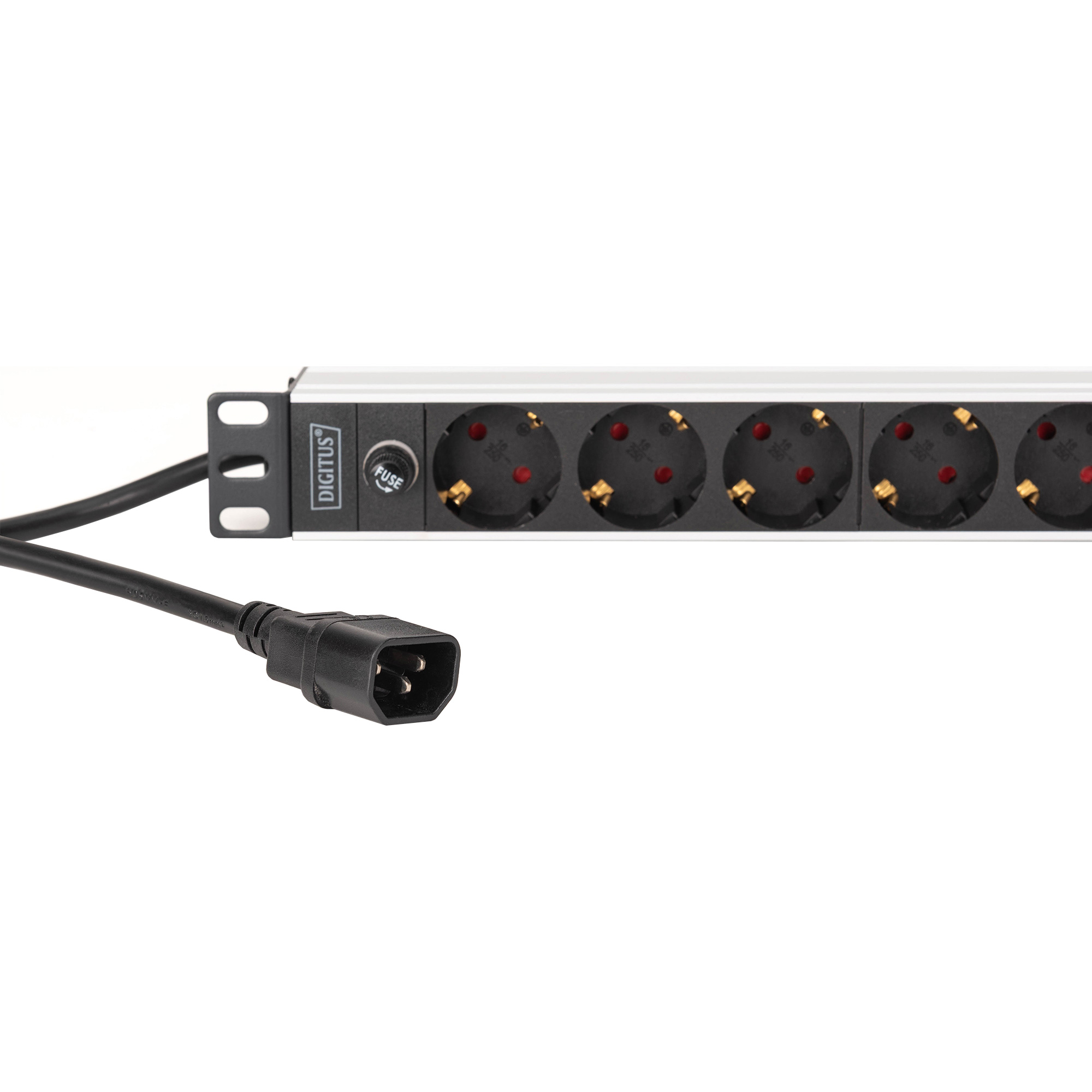 Блок розеток DIGITUS 19" Socket Strip with Aluminum Profile and Back-Up Fuse, 1U, 9xSchuko, 10А, без вимикача, 2м (DN-95437)