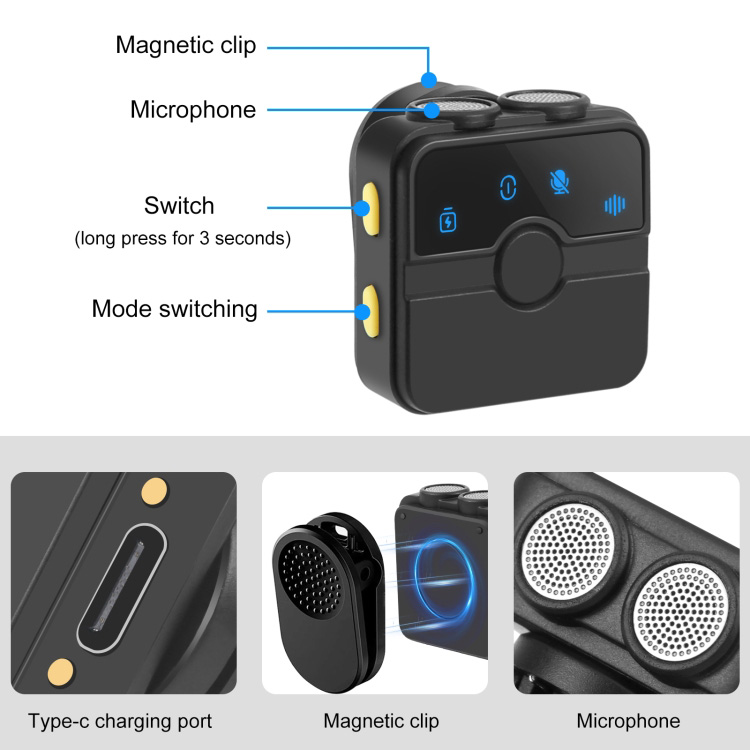 Бездротовий петличний мікрофон PULUZ SmartLink WS300 Magnetic Lavalier Wireless Microphone Black (PU3155B)