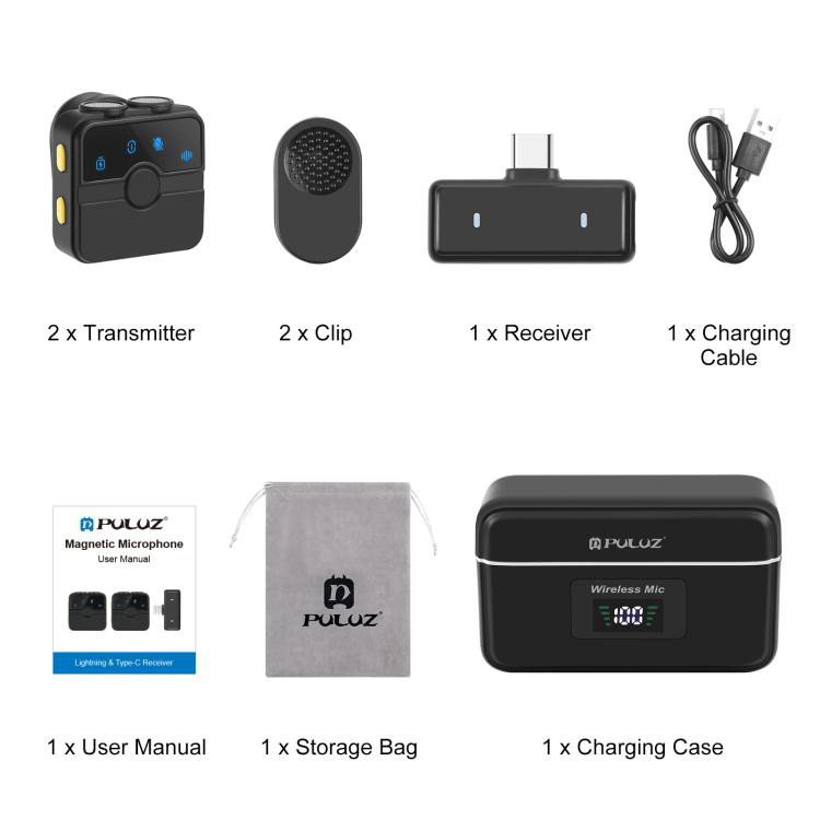 Бездротовий петличний мікрофон PULUZ SmartLink WS300 Magnetic Lavalier Wireless Microphone Black (PU3155B)