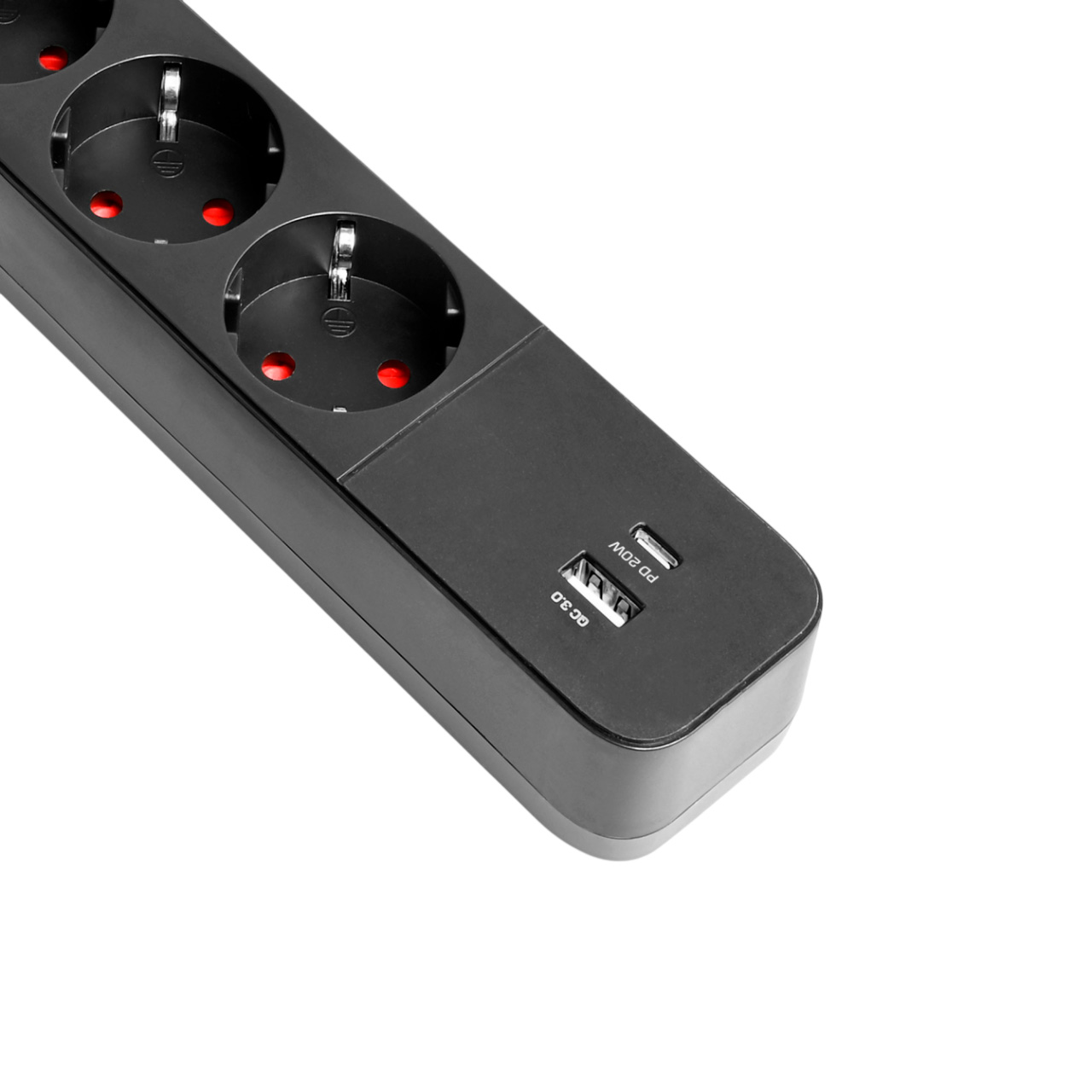Сетевой фильтр VIDEX Oncord Black, 4 розетки, 1xUSB-C, 1xUSB, 3м (VF-PD43G1QC1PD-B)