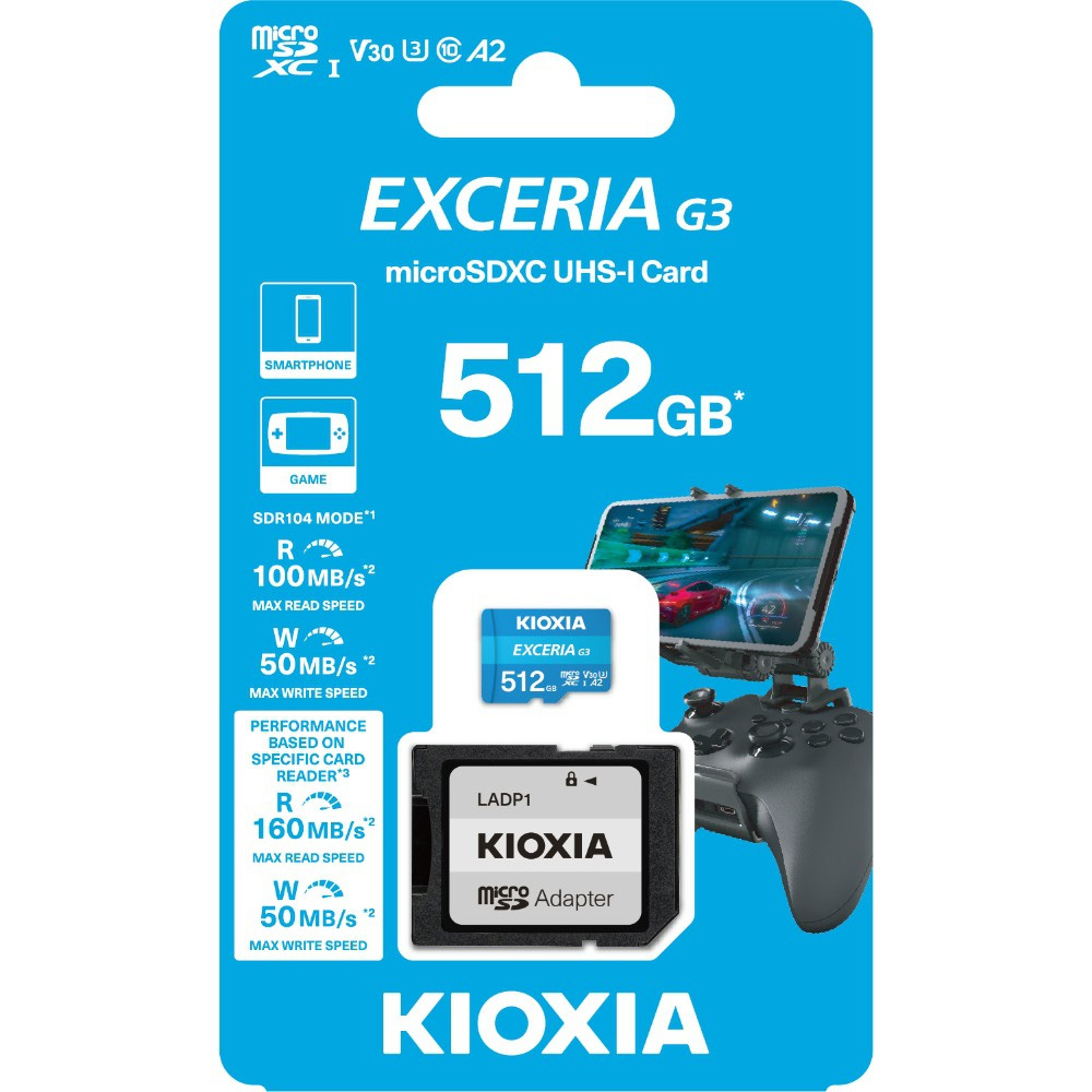 Карта пам'яті KIOXIA (Toshiba) microSDXC Exceria G3 512GB UHS-I U3 V30 A2 Class 10 + SD-adapter (LMEX3L512GG2)