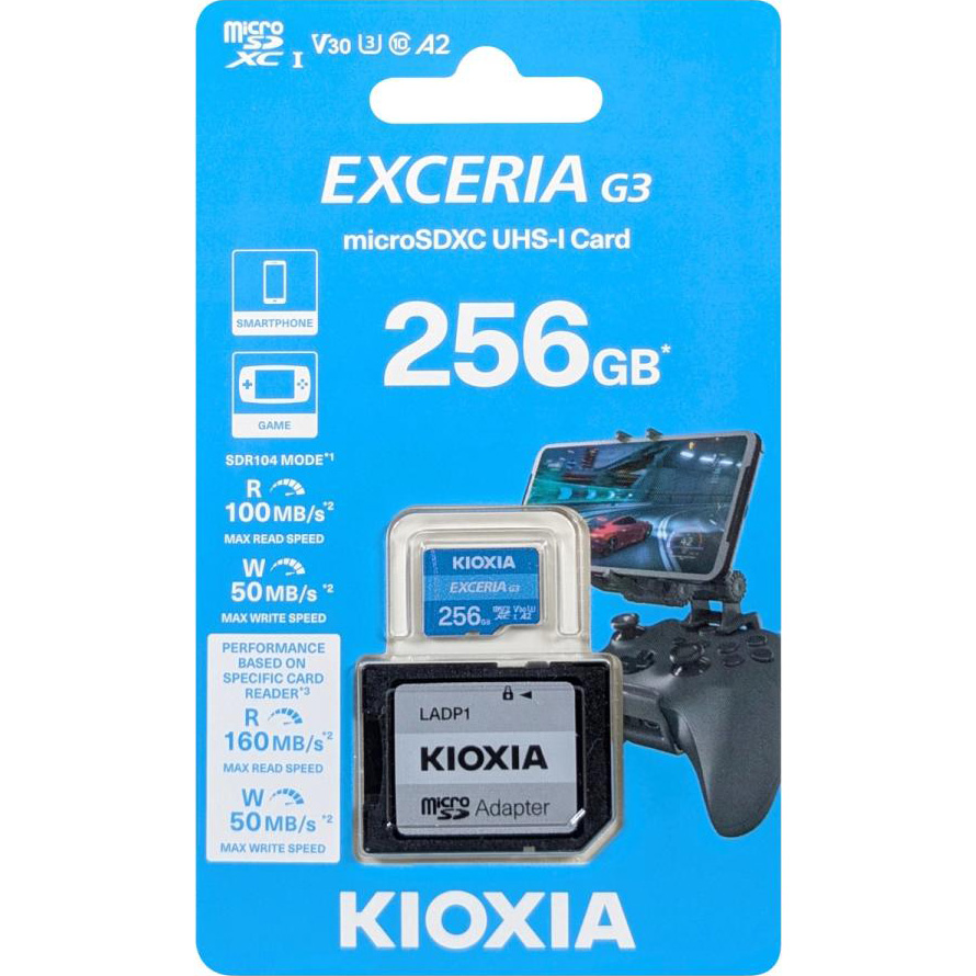 Карта пам'яті KIOXIA (Toshiba) microSDXC Exceria G3 256GB UHS-I U3 V30 A2 Class 10 + SD-adapter (LMEX3L256GG2)