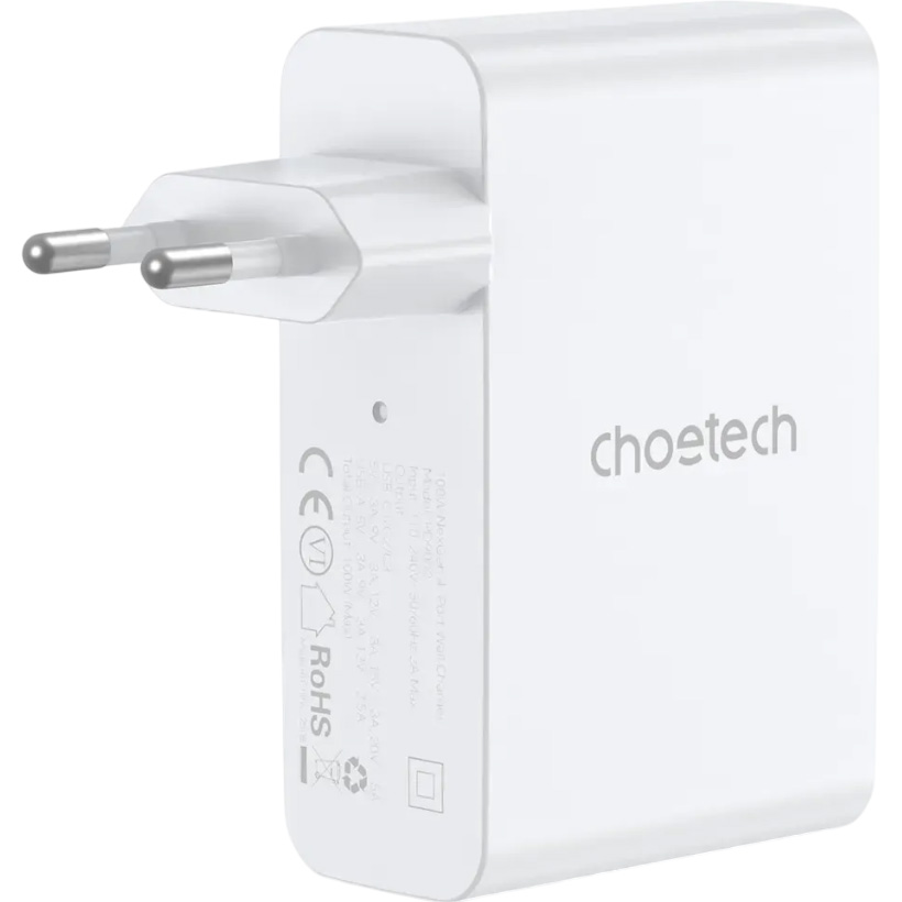 Зарядний пристрій CHOETECH PD9002 100W 3xUSB-C, 1xUSB-A, PD, QC, GaN Wall Charger White