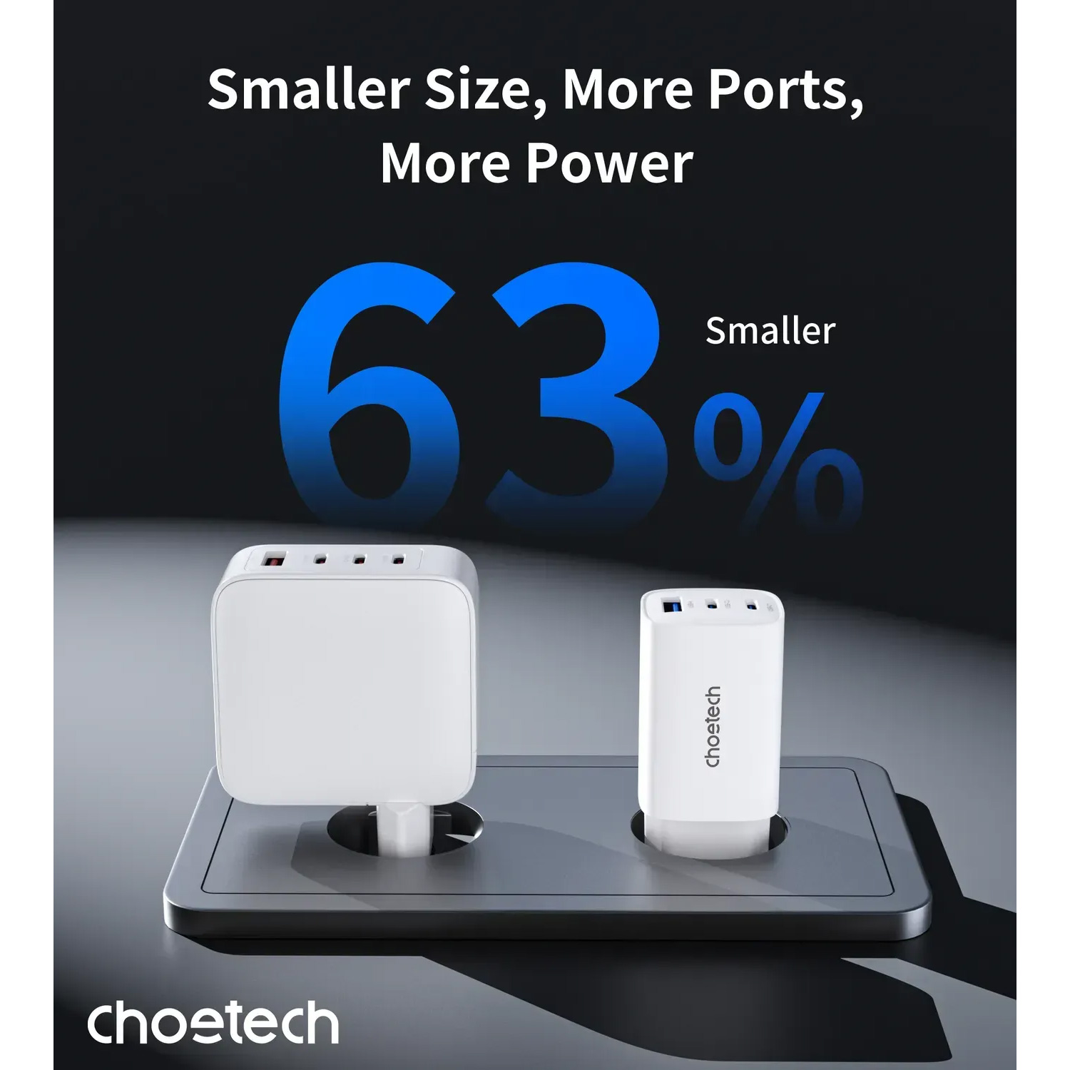 Зарядное устройство CHOETECH PD9006 65W 2xUSB-C, 1xUSB-A, PD, QC, GaN Wall Charger White