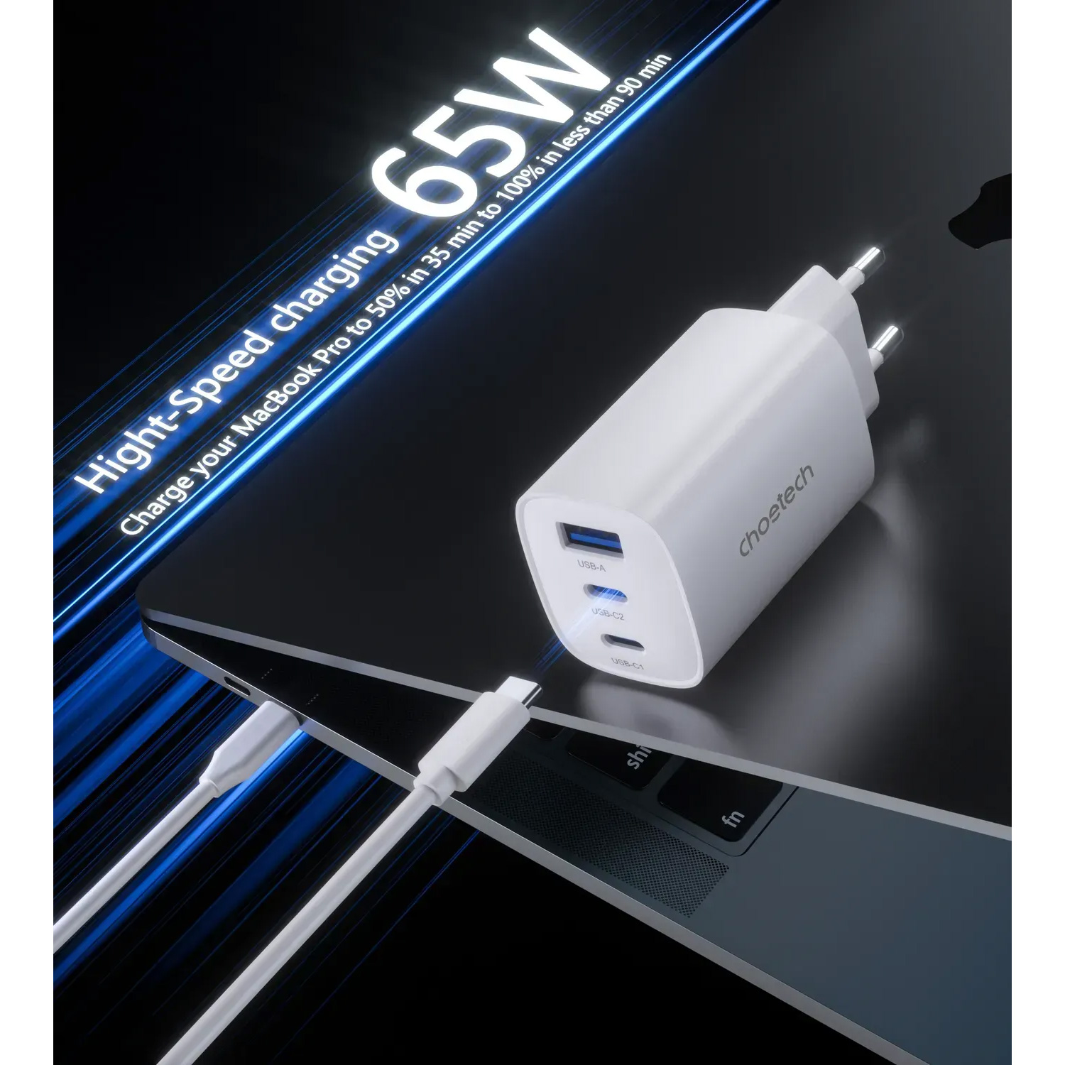 Зарядное устройство CHOETECH PD9006 65W 2xUSB-C, 1xUSB-A, PD, QC, GaN Wall Charger White