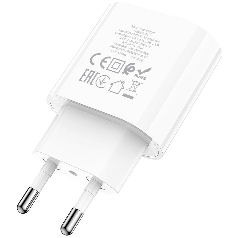 Зарядний пристрій HOCO C94A Metro 1xUSB-C, PD20W, QC3.0 White (6931474762177)