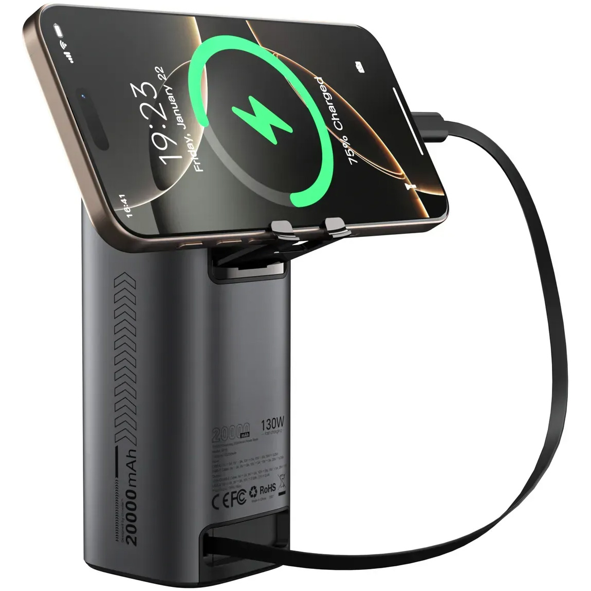 Повербанк CHOETECH B815C 1xUSB-C, 1xUSB-A, PD3.0, QC3.0 with built-in cable USB-C 130W 20000mAh