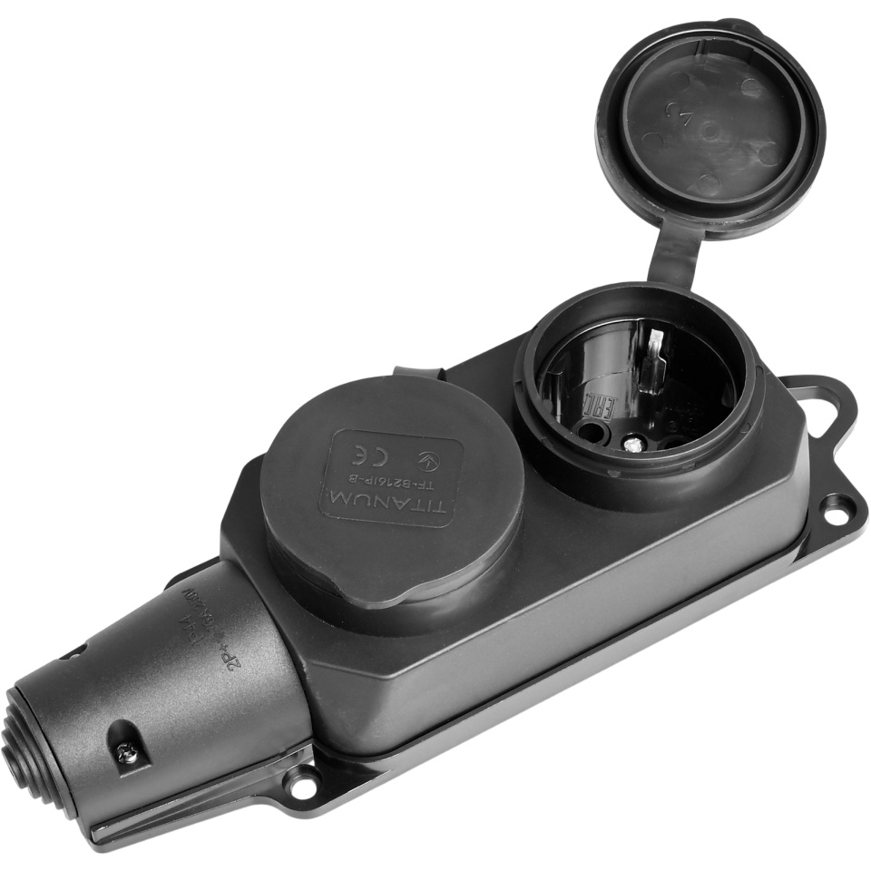 Розетковий блок із заземленням TITANUM Standard IP44 Black, 2 розетки