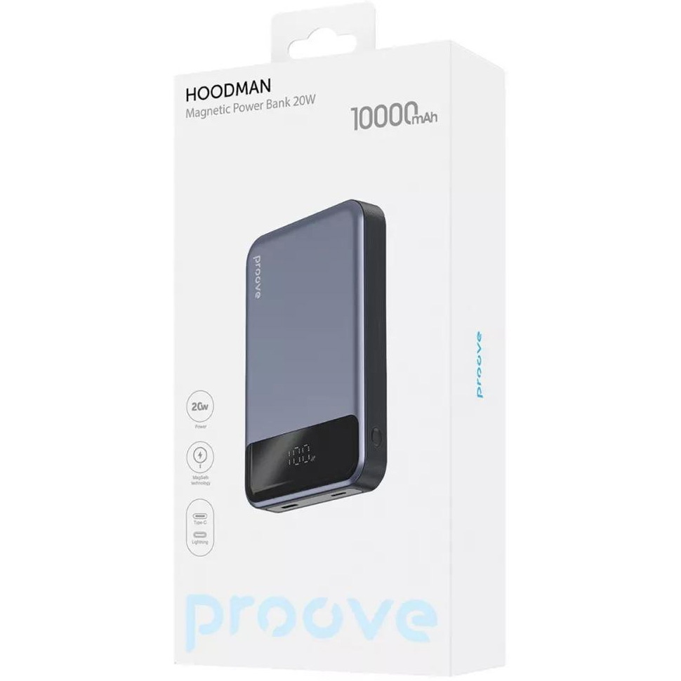 Повербанк з бездротовою зарядкою PROOVE Hoodman Magnetic 20W 10000mAh Gray