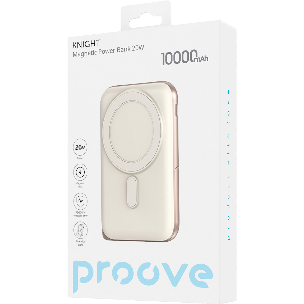 Повербанк з бездротовою зарядкою PROOVE Knight 20W 10000mAh Beige