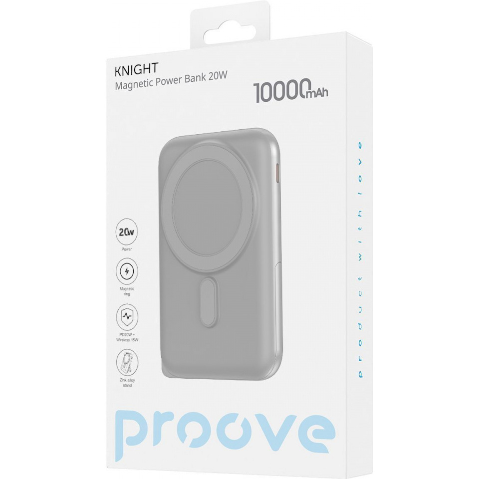 Повербанк з бездротовою зарядкою PROOVE Knight 20W 10000mAh Dark Gray