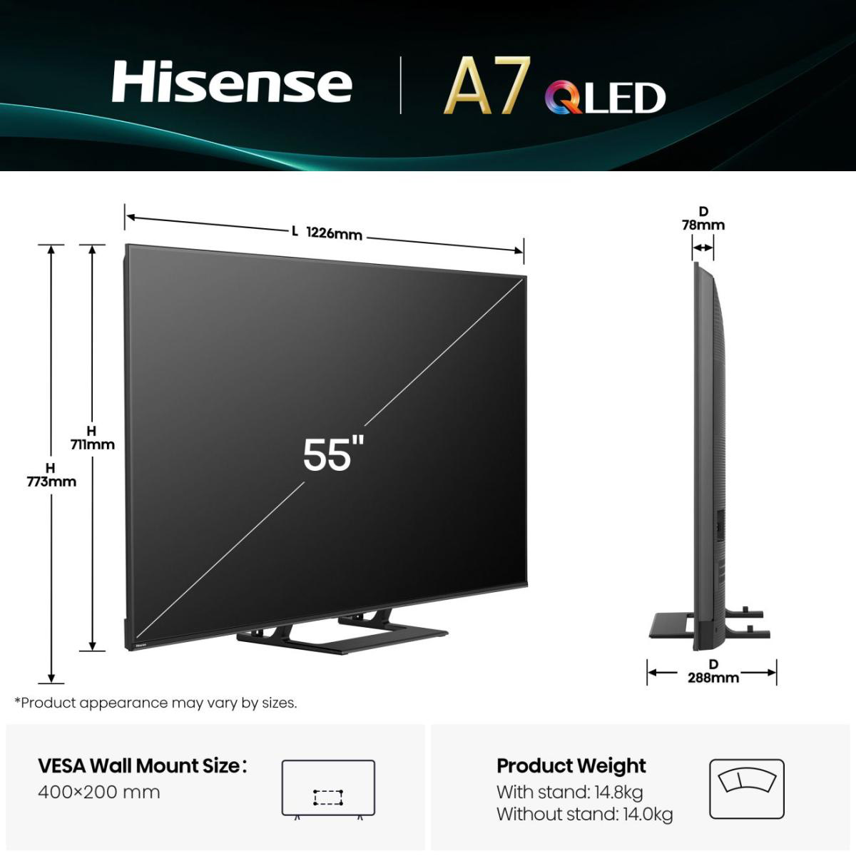 Телевізор HISENSE 55" QLED 4K 55A7Q (20016324)