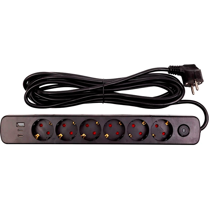 Мережевий фільтр POWERPLANT YS-N6086/7c Black, 6 розеток, 2xUSB-C, 1xUSB, 7м (EX610686)
