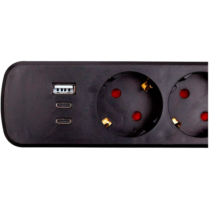 Мережевий фільтр POWERPLANT YS-N6086/5c Black, 6 розеток, 2xUSB-C, 1xUSB, 5м (EX610679)