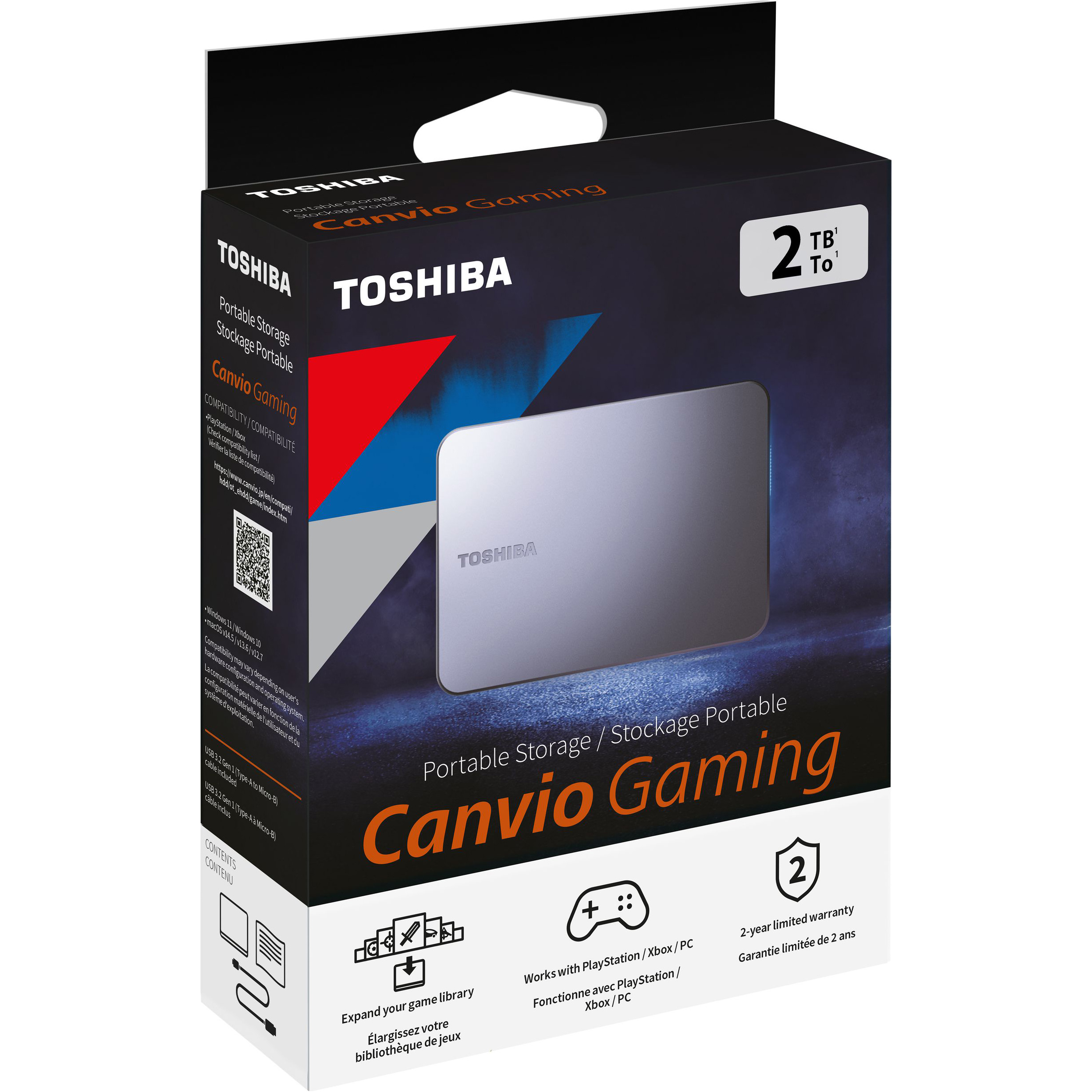 Портативный жёсткий диск TOSHIBA Canvio Gaming 2TB USB3.2 Dark Gray Metallic (HDTX220EK3AA)