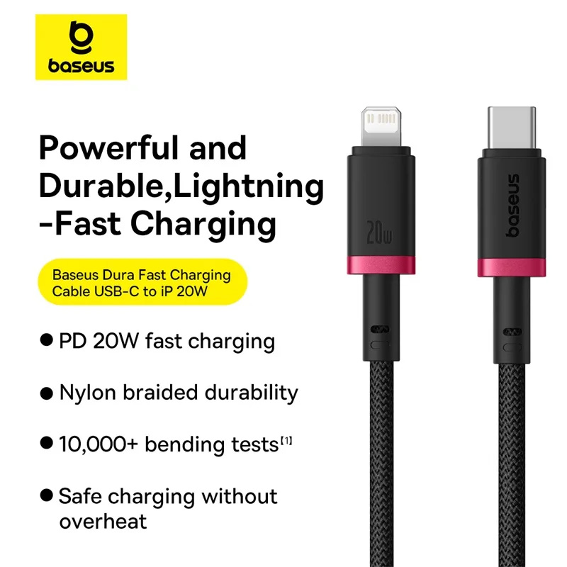 Кабель BASEUS Dura Series Fast Charging Cable Type-C to Lightning 20W 1м Black/Red (P10377800U01-01)