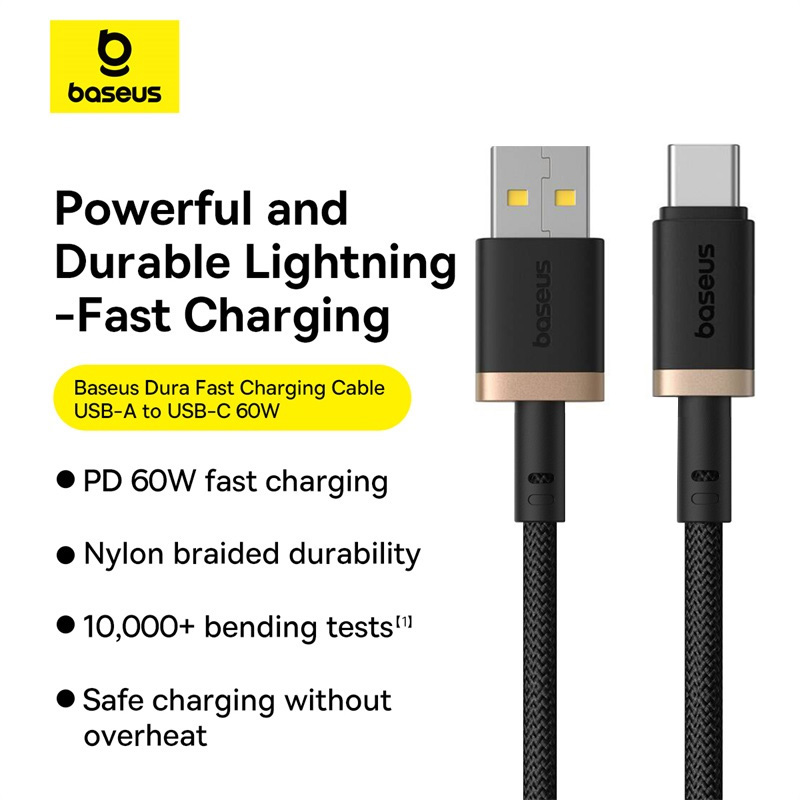 Кабель BASEUS Dura Series Fast Charging Cable USB-A to Type-C 60W 1м Black/Gold (P10377802U01-00)