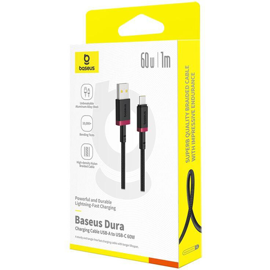 Кабель BASEUS Dura Series Fast Charging Cable USB-A to Type-C 60W 1м Black/Red (P10377802U01-01)