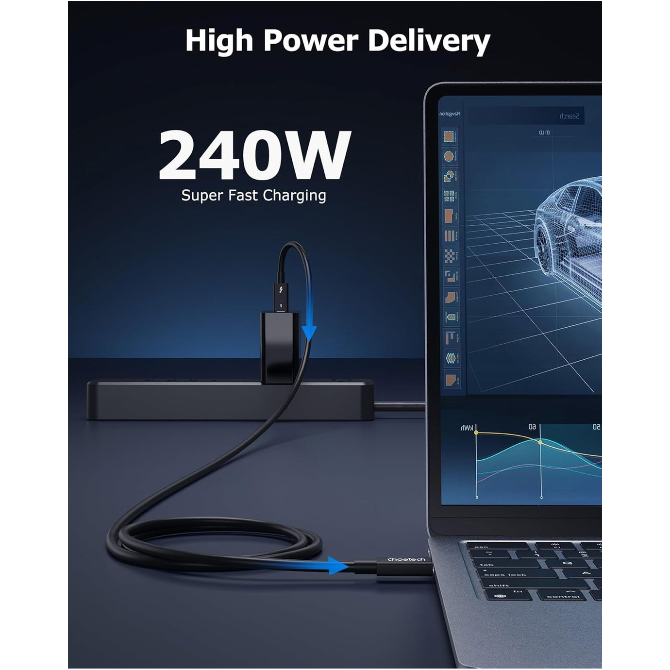 Кабель CHOETECH A3011 Thunderbolt5 (80Gbps) PD 240W, 8K@60Hz, 1м Black