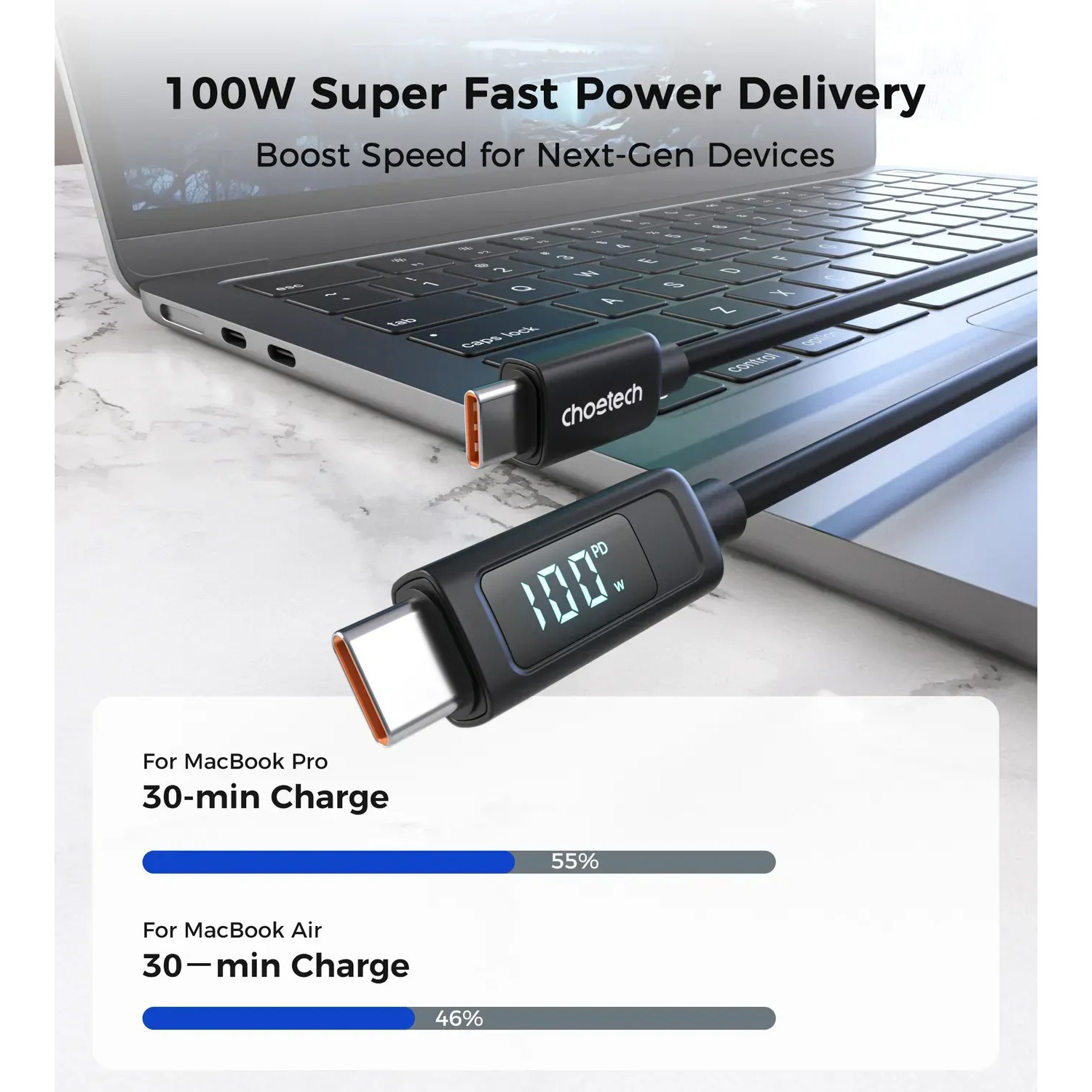 Кабель CHOETECH XCC-1064 USB-C to USB-C 100W 1.2м Black