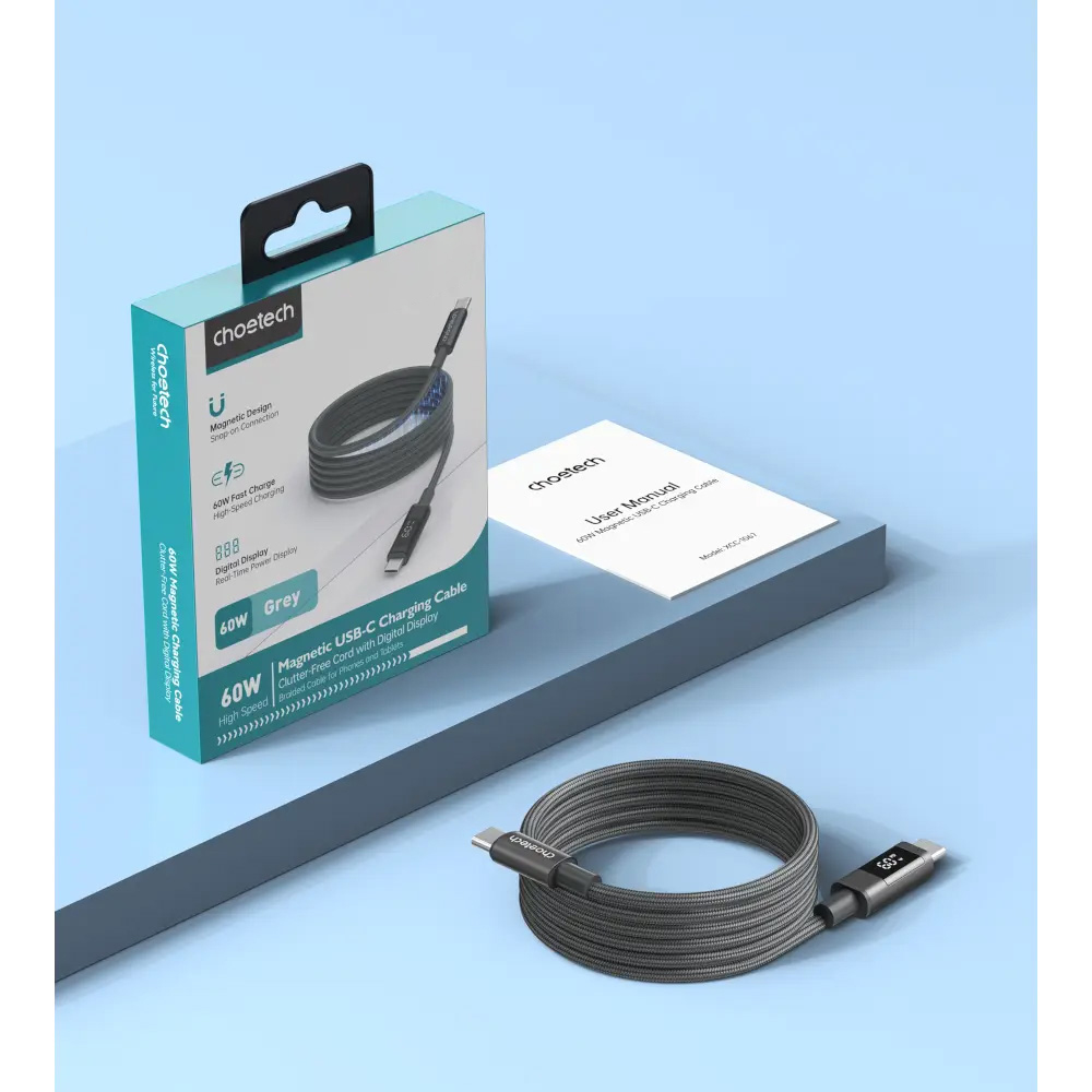 Кабель CHOETECH XCC-1067 Magnetic USB-C to USB-C PD60W 1.2м Gray (XCC-1067-GY)