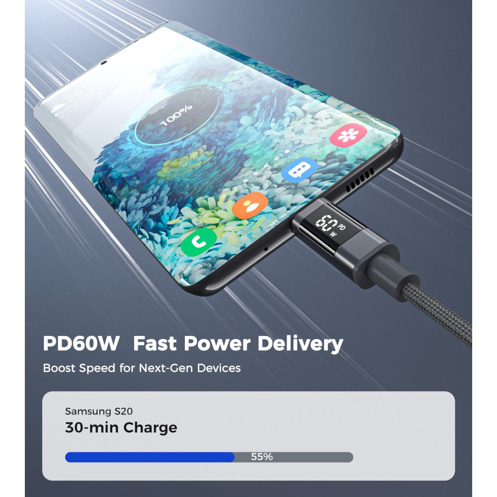 Кабель CHOETECH XCC-1068 USB-C to USB-C PD60W 1.2м Gray (XCC-1068-GY)
